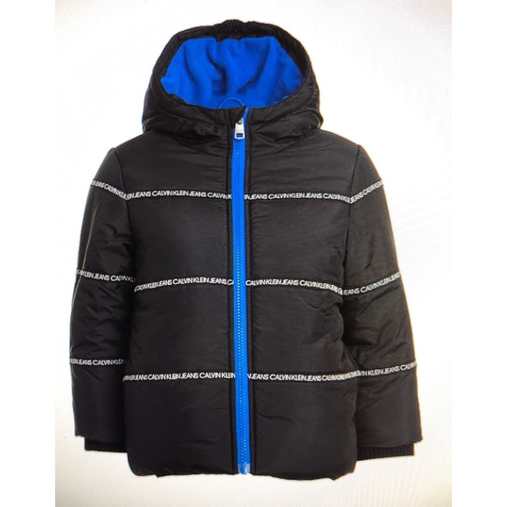 Calvin Klein Toddler Boys Sz 4 Hooded Logo Stripe Bubble Puffer Coat jacket NWT - Picture 4 of 6